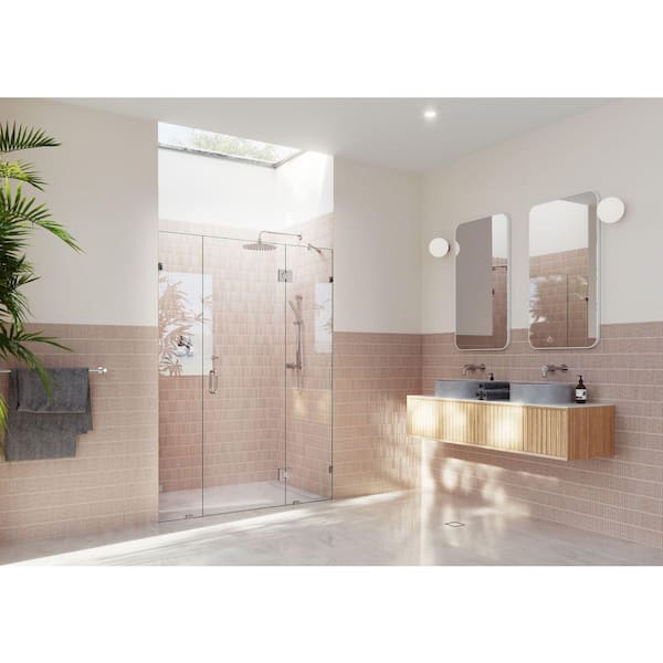 Glass Warehouse Stellar 61.5 in. W x 78 in. H Glass Hinged Pivot Frameless 3-Panel Inline Shower Door in Chrome