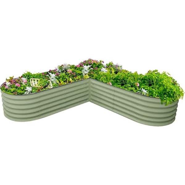 vego garden 17 in. Tall L-Shape Raised Garden Bed Metal Planter Box for Vegetables Flowers Ground Large Size Olive Green