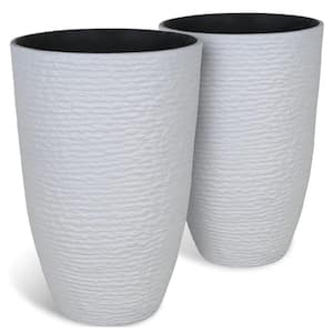 14 in. Dia x 21 in. H White Plastic Round Tall Planter (2-Pack)