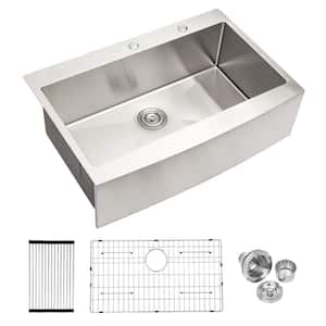 33 in. Farmhouse/Apron-Front Single Bowl 16-Gauge Stainless Steel Kitchen Sink with Bottom Grids