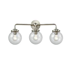 Beacon 24 in. 3-Light Brushed Satin Nickel Vanity Light with Clear Glass Shade