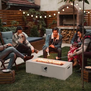 42 in. Rectangle Terrazzo Metal Outdoor Fire Pit Table 50,000 BTU Propane Fire Pit with PVC Cover