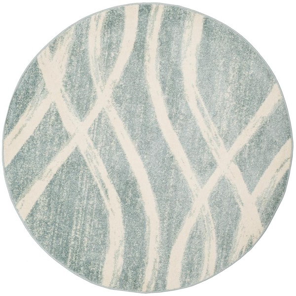 Adirondack 6 ft. x 6 ft. Cream/Slate Waves Round Area Rug