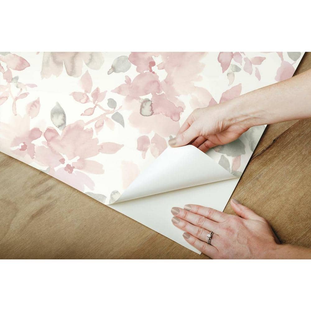 Light Pink and Green Floral Peel and Stick Wallpaper Roll