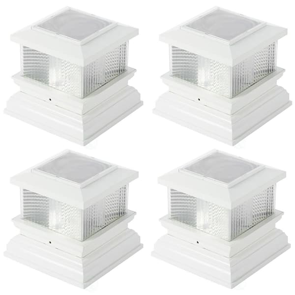 Gardenised Fits 4x4 or 5x5 Wooden or Vinyl Posts, Solar Post Cap Lights Outdoor Waterproof LED Warm White, - 4 Pack, White