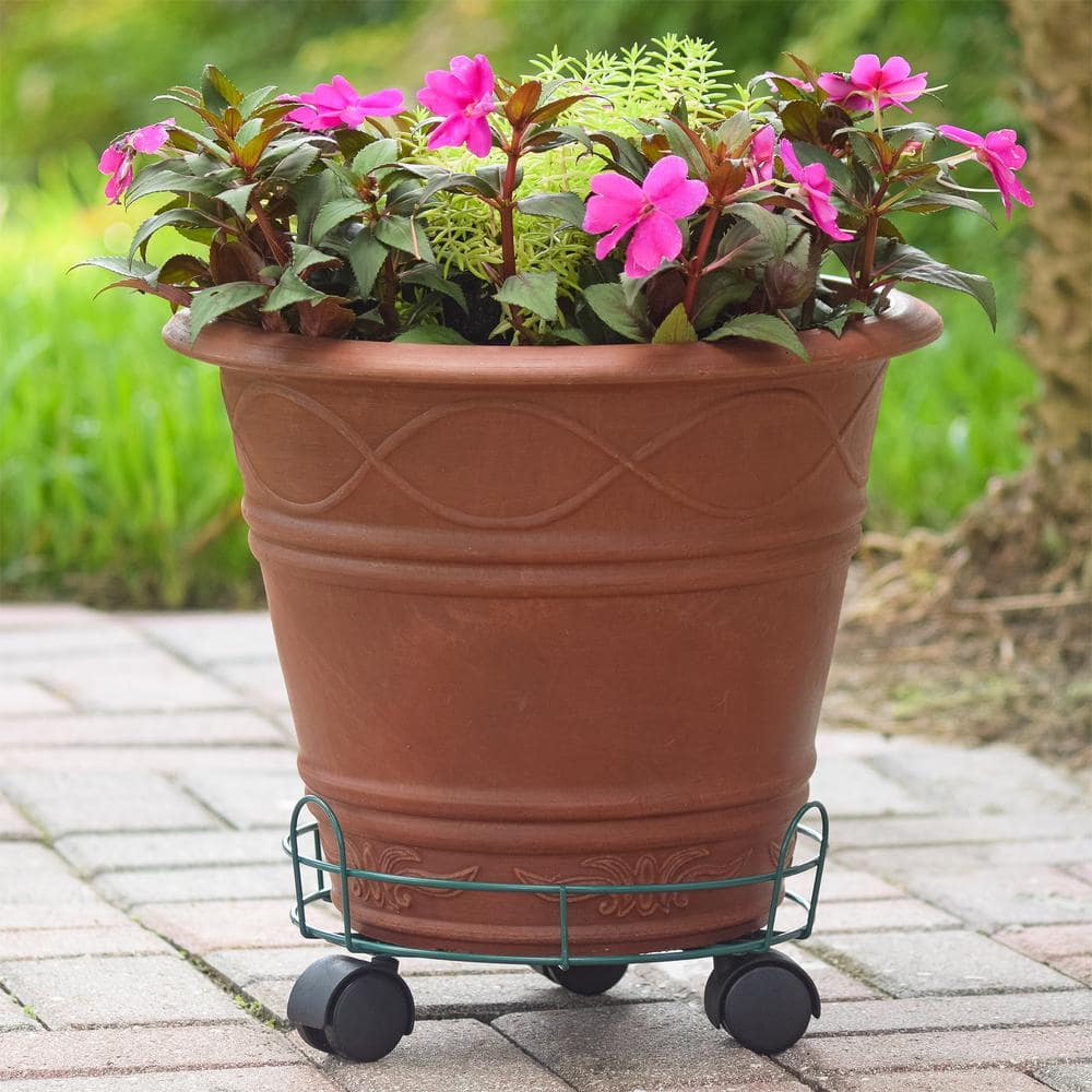 10-Inch Green Metal Plant Caddy with Wheels