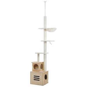 Medium and Large Cat Adjustable 90.5 in. to 110.2 in. 6 Tiers Floor to Ceiling Cat Tree with Litter Box