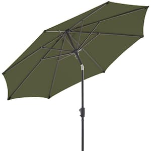 9 ft. Olefin Outdoor Market Umbrella Patio Umbrella, 8 Strudy Ribs and Push Button Tilt in Army Green