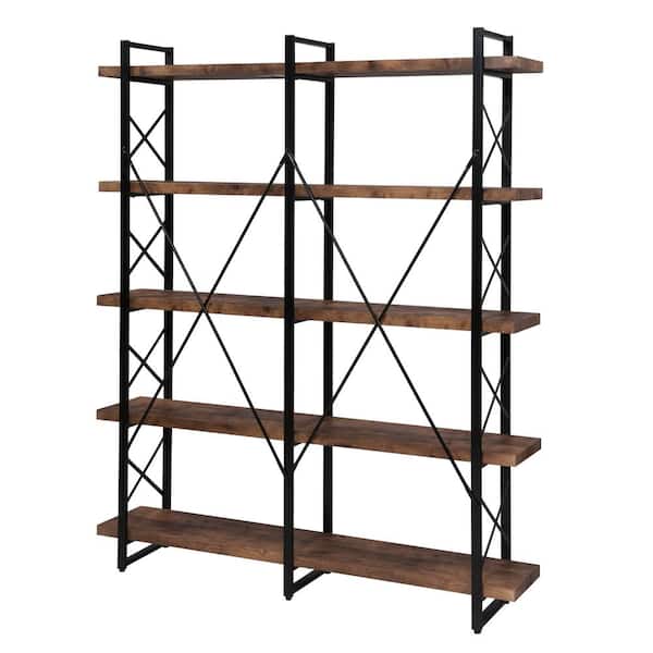 ATHMILE Home Office 71 in. Tiger X Design Wood 5-Shelf Standard Bookcase with Metal Frame,