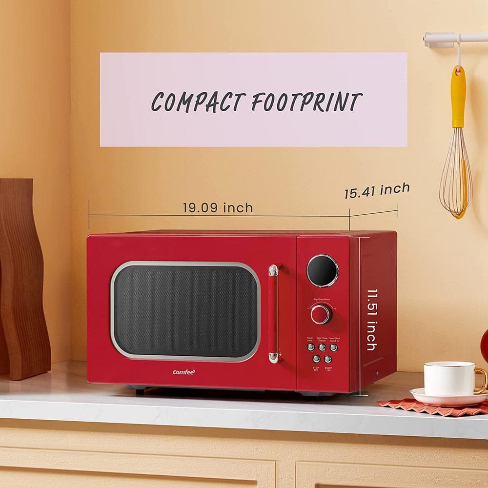 Retro Red Small 0.9 cu ft Countertop Microwave with LED Display