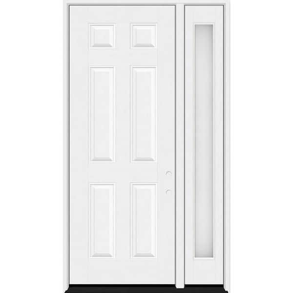 Regency 51 in. x 96 in. 6 Panel LHIS Unfinished White Mahogany Fiberglass Prehung Front Door w/Obscure 12 in. SL 6-9/16