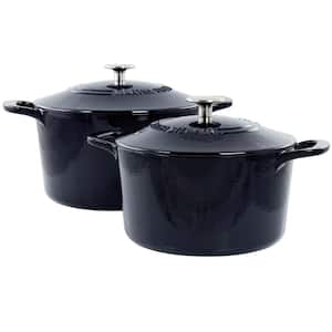 2-Piece 7-qt. and 5-qt. Enameled Cast Iron Dutch Oven Set with lid in Navy
