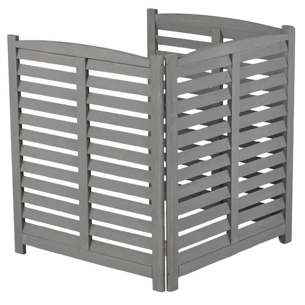 Outdoor Gray Air Conditioner Fence Screen, Wood Privacy Fence 3 Panels