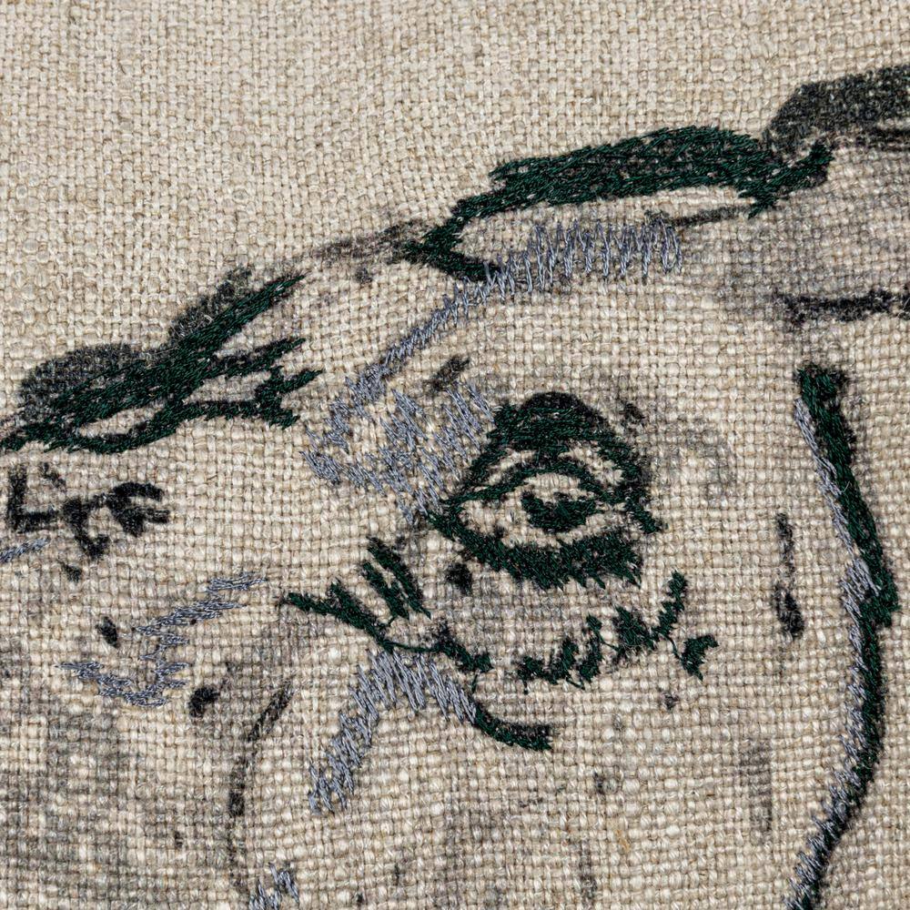 18" Square Cream Linen Animal Embroidered Throw Pillow Set