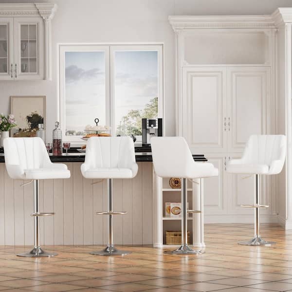 VECELO Metal Bar Stools (Set of 4) Adjustable Swivel Counter Stools with  Back, White Faux Leather Bar Chairs for Kitchen Island THD-C08-WHTX2