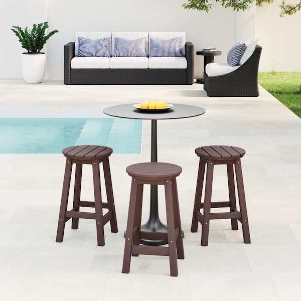 Laguna 24 in. Round HDPE Plastic Backless Counter Height Outdoor Dining Patio Bar Stools (3-Pack) in Dark Brown
