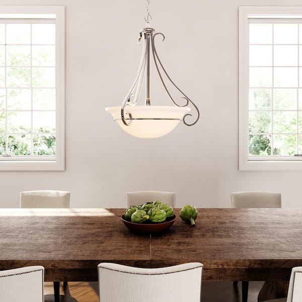 Progress Lighting Torino 3-Light Brushed Nickel Foyer Pendant with Etched Glass