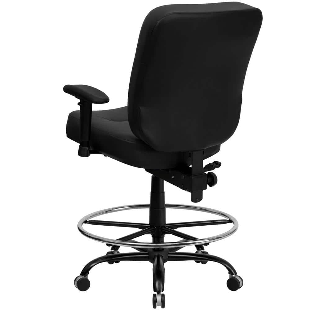 ErgoFlex 360° Black LeatherSoft High-Back Drafting Chair with Metal Base