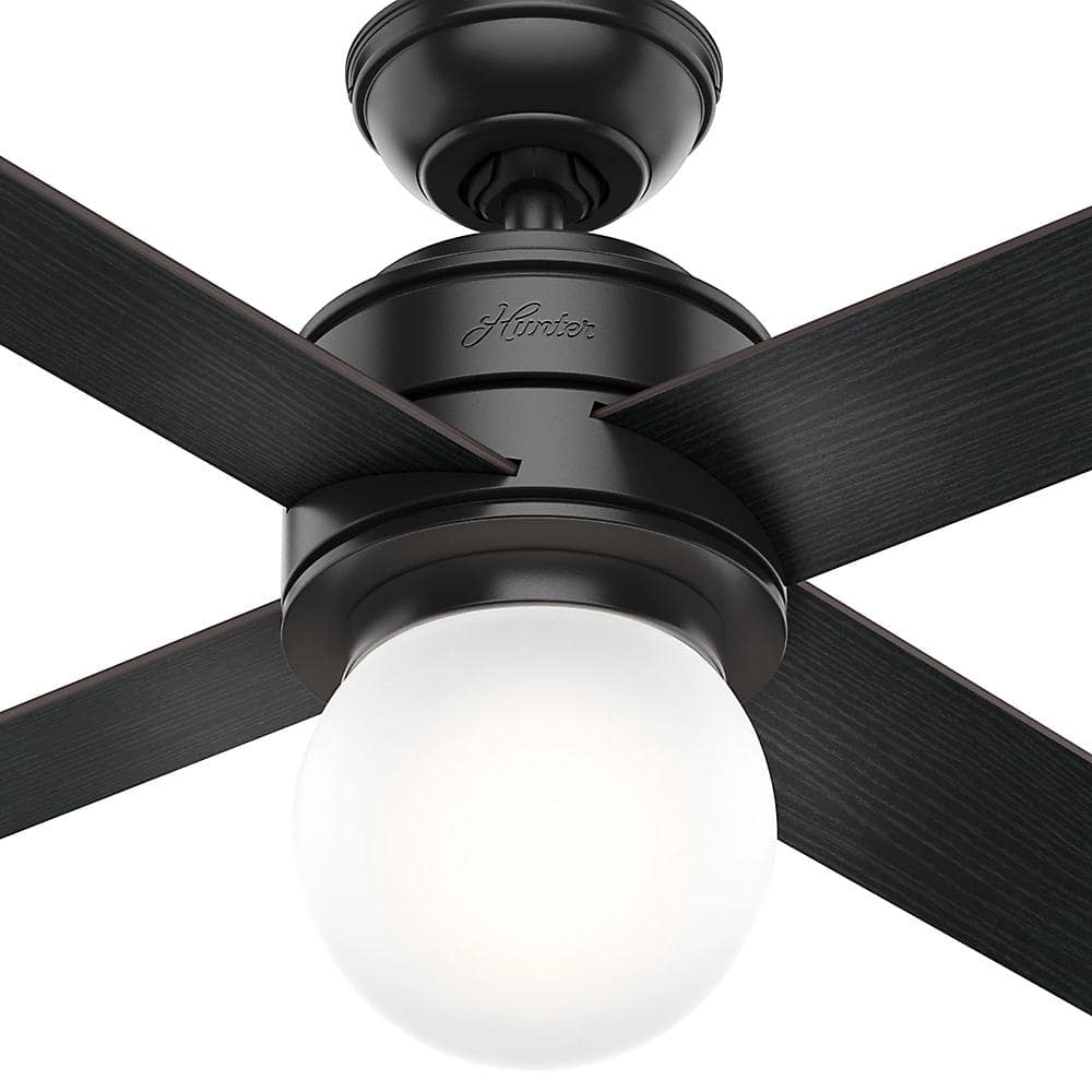 52" Matte Black Ceiling Fan with Globe Light and Wall Control