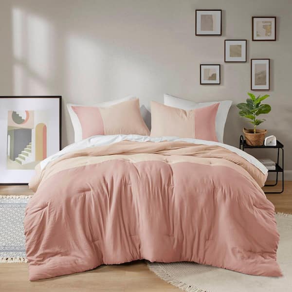 510 Design Miro 3-Piece Pink Microfiber King/Cal King Soft Washed Color Block Comforter Set