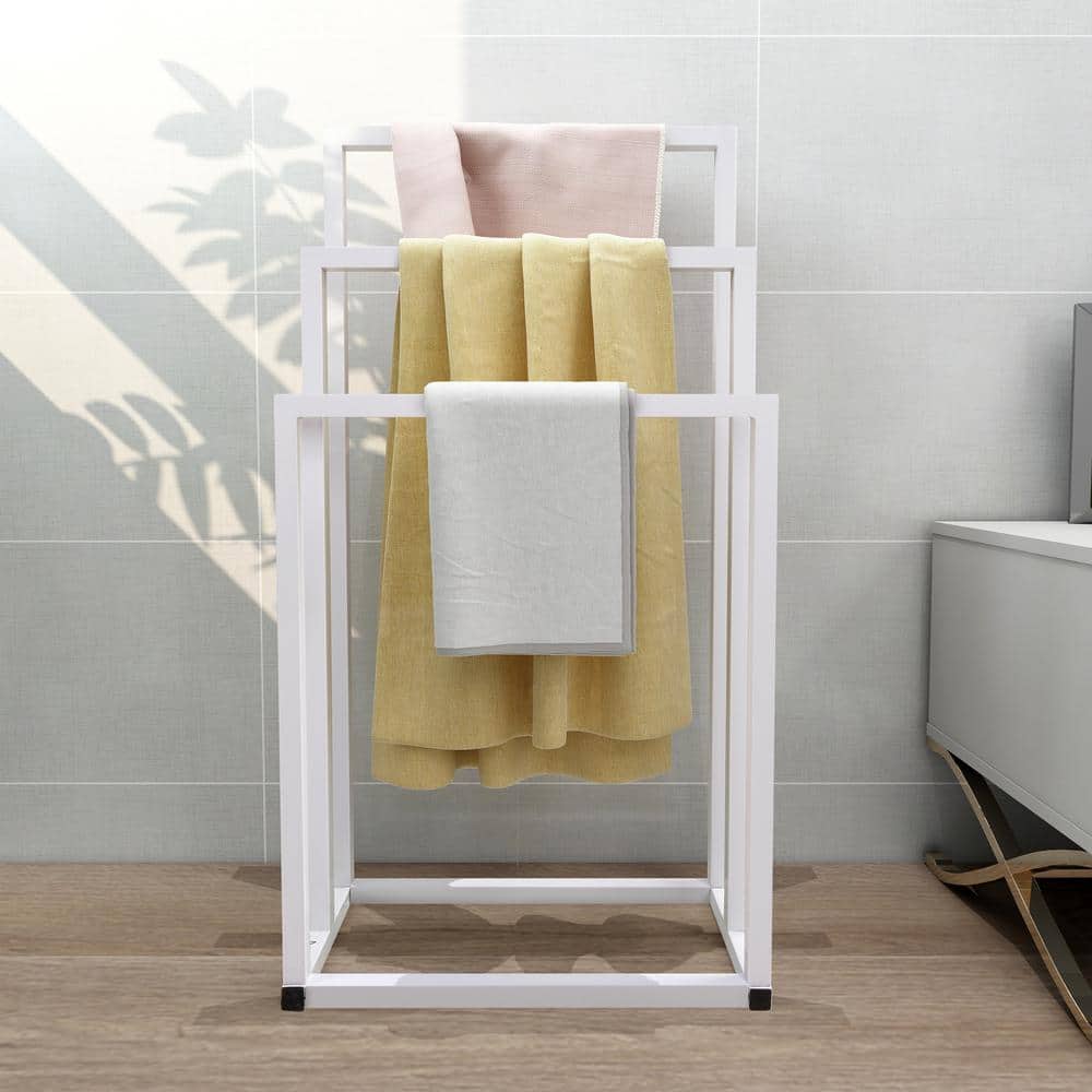 White Metal 3-Tiered Bars Over-The-Door Bath Towel Holder, Bathroom Storage  Door Hanging Drying Rack