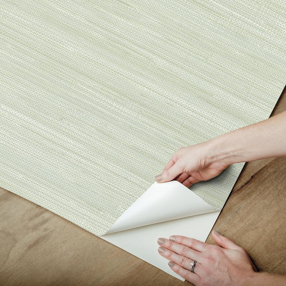 Light Green Faux Grasscloth Peel and Stick Wallpaper Roll