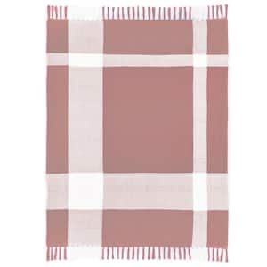 Hailee Pink/White Hand-Woven Plaid Farmhouse Organic Cotton Throw Blanket