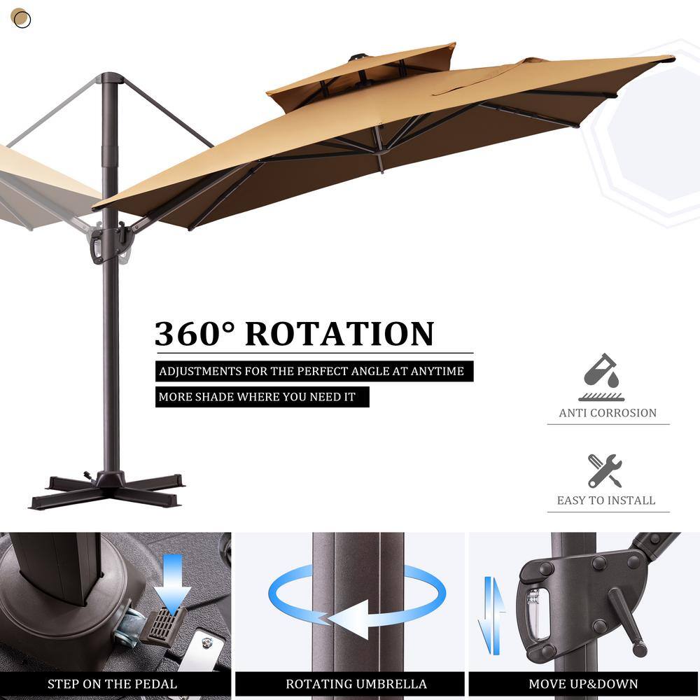 Tan Rectangular Cantilever Patio Umbrella with Metal Pole