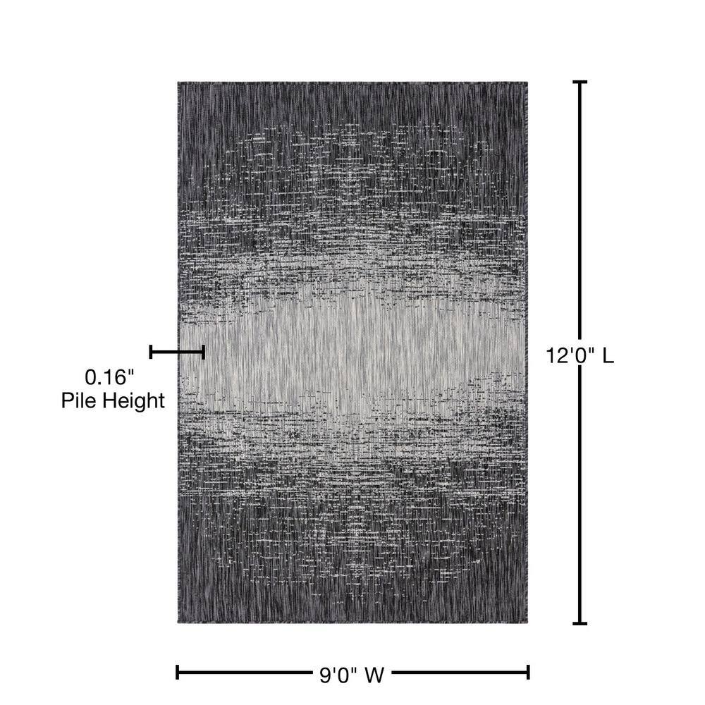 Charcoal Gray Abstract Synthetic 9' x 12' Washable Outdoor Rug