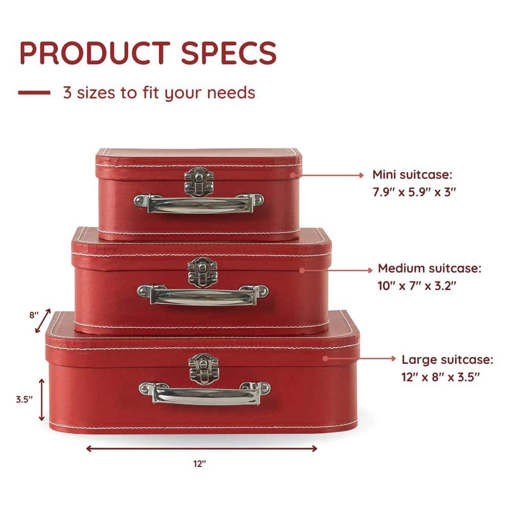 Set of 3 Red Vintage Wood Stackable Lidded Boxes