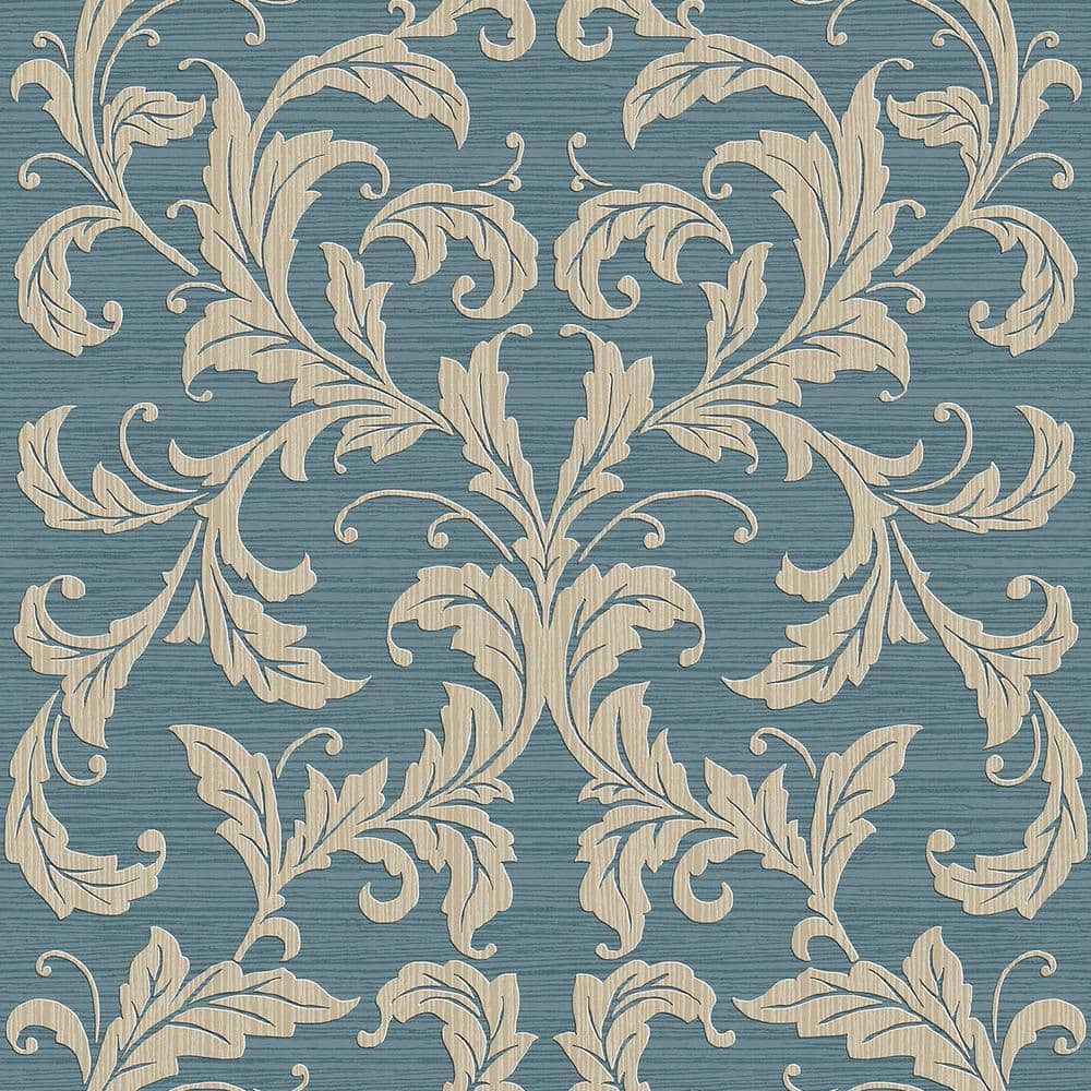 Nordic Elements Blue Embossed Linear Damask Matte Finish Non-Pasted Non-Wov