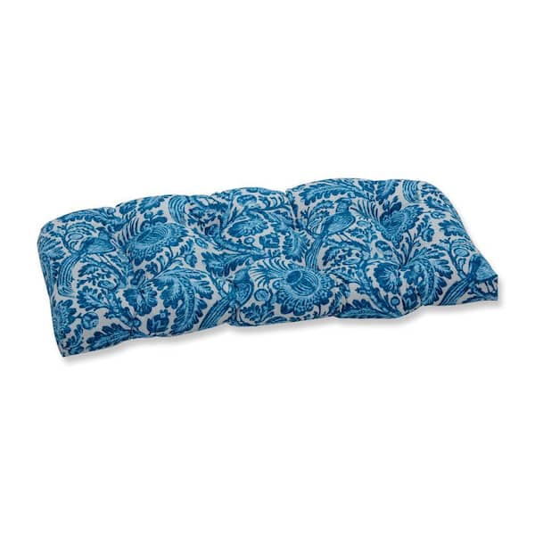 Pillow Perfect Paisley Rectangular Outdoor Bench Cushion in Blue/White Tucker Resist