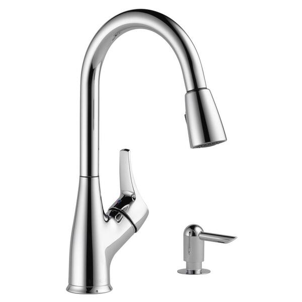 Single-Handle Pull-Down Sprayer Kitchen Faucet with Soap Dispenser in Chrome