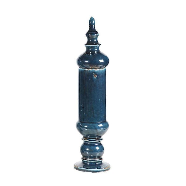 Home Decorators Collection 27.25 in. W Blue Terra Cotta Jar with Lid