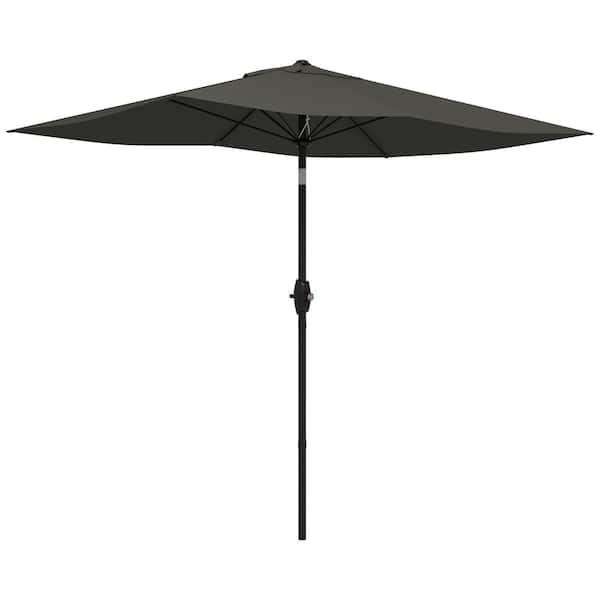 Zeus & Ruta 10 ft. x 6.5 ft. Rectangular Market Umbrella with Crank and Push Button Tilt in Dark Gray