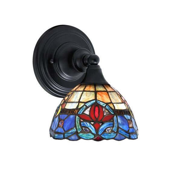 Unbranded Fulton 1-Light Matte Black Wall Sconce, 7 in. Sierra Art Glass