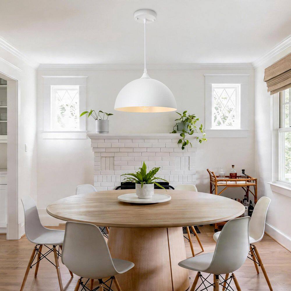 60-Watt 1 Light Matte White Dome Pendant Light 11.81 in. Hanging Light Fixture for Kitchen Island Foyer Stairway price history on PriceWatchPro