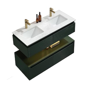Wilton 48 in. W x 20.8 in. D x 19.6 in. H Floating Bathroom Vanity Set in Green with White Double Undermount Basins