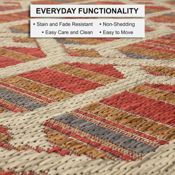 Mohawk Home Hexagon Stripe Rust 10 Ft X 13 Geometric Indoor Outdoor