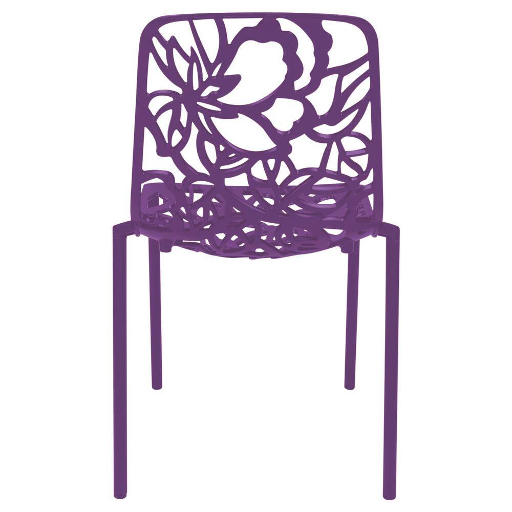 Devon Purple Aluminum Outdoor Dining Chair with Floral Design