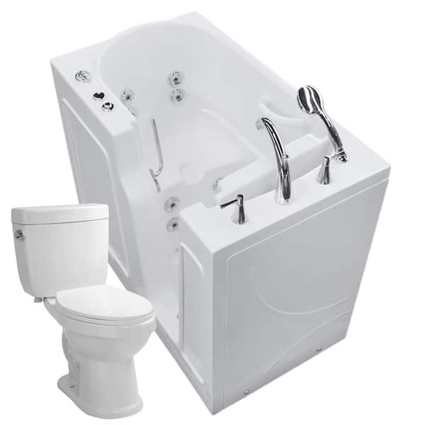 HD Series 46 in. x 26 in. Right Drain Walk-in Whirlpool Bathtub in White with 1.6 GPF Single Flush Toilet