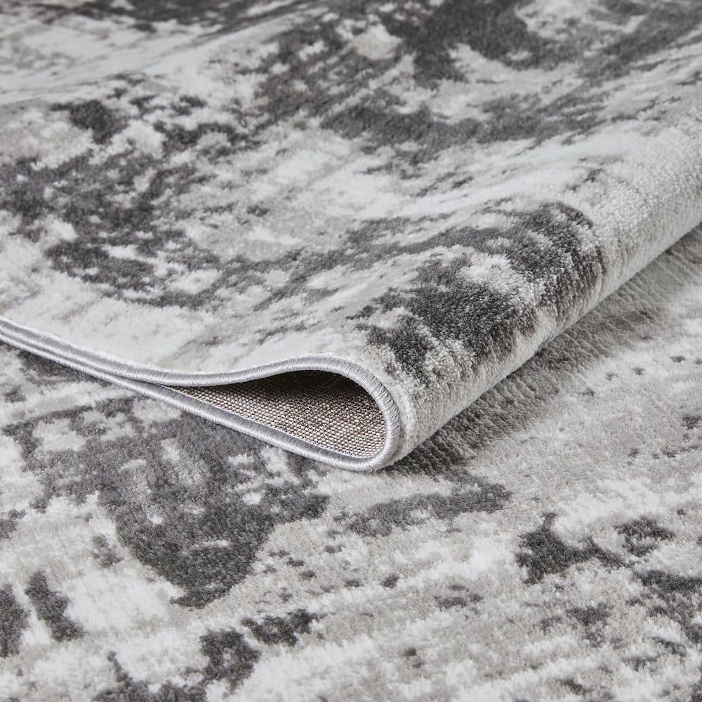 Gray Abstract 9' x 12' Stain-Resistant Synthetic Area Rug
