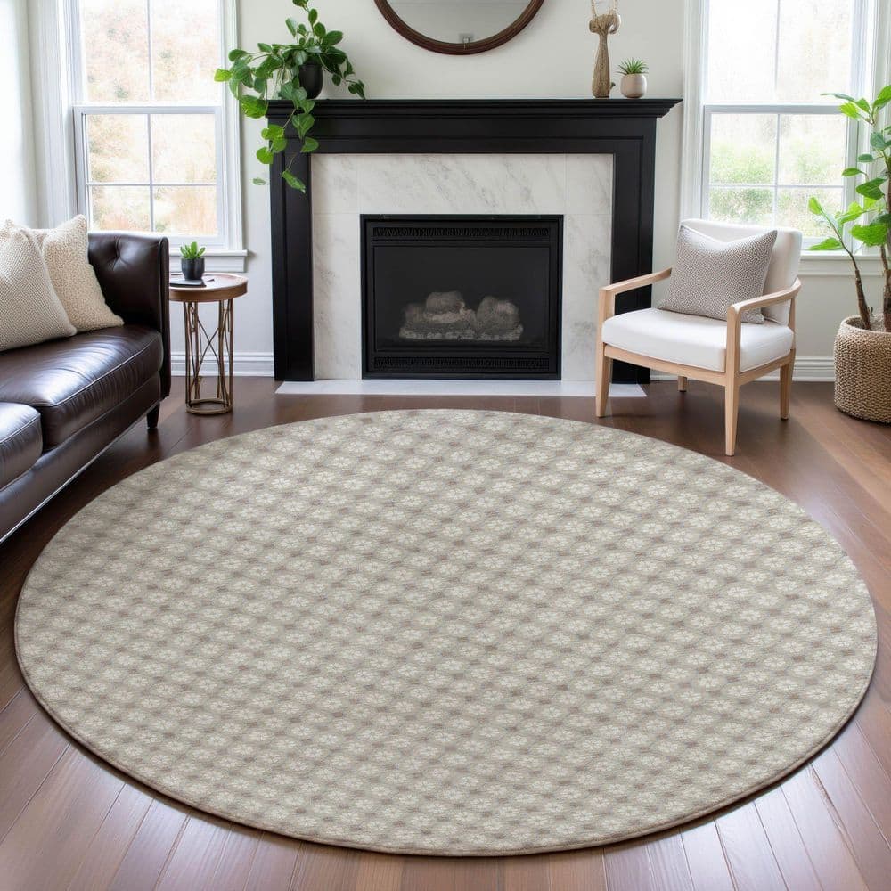 Mayfield Premium Machine Washable Abstract AMF1428 Beige 8 ft. x 8 ft. Round Rug price history on PriceWatchPro