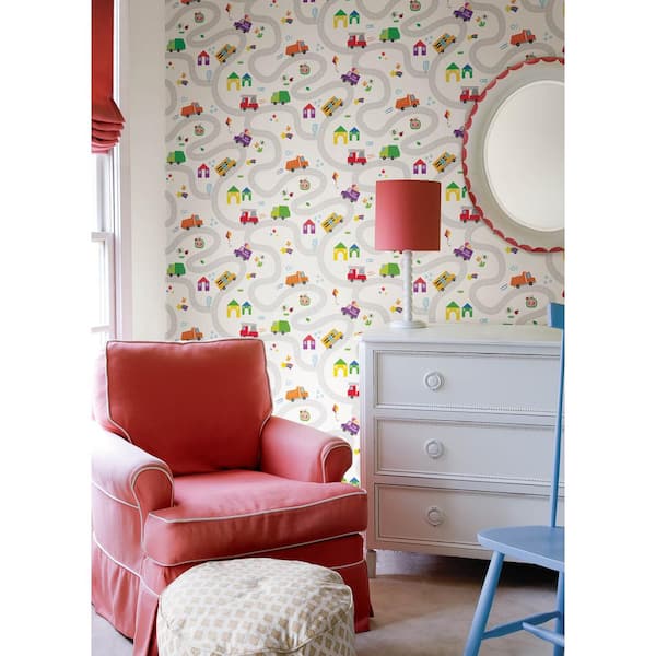 Multicolor Matte CoComelon Road Map Matte Vinyl Peel and Stick Wallpaper