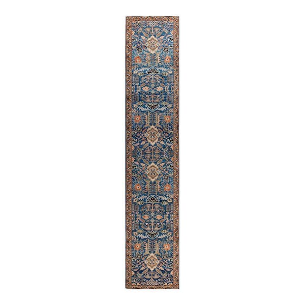 Solo Rugs Serapi One-of-a-Kind Traditional Light Blue 2 ft. x 14 ft. Runner Hand Knotted Tribal Area Rug