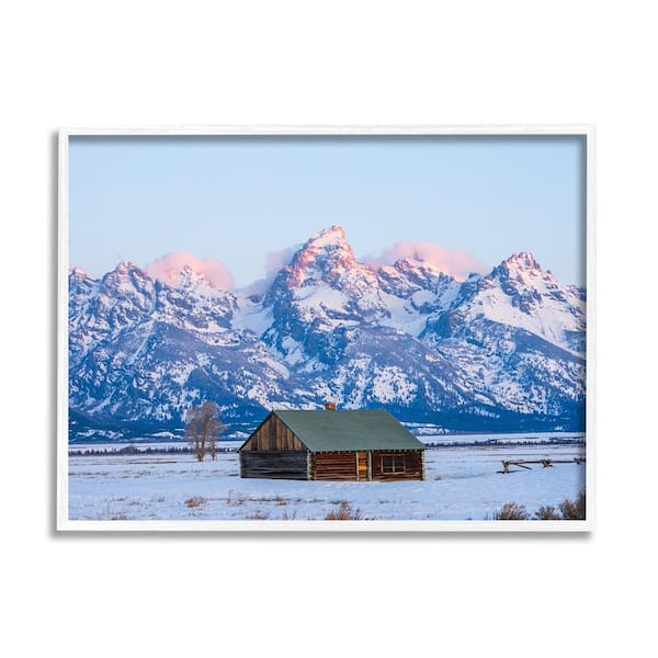 Stupell Industries Winter Snowy Peaks and Cabin by Jared Kreiss 1-Piece Framed Graphic Print Nature Poster Art Print 30 in. x 24 in.