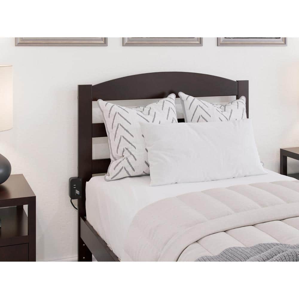 Espresso Twin Solid Wood Upholstered Platform Bed with Storage