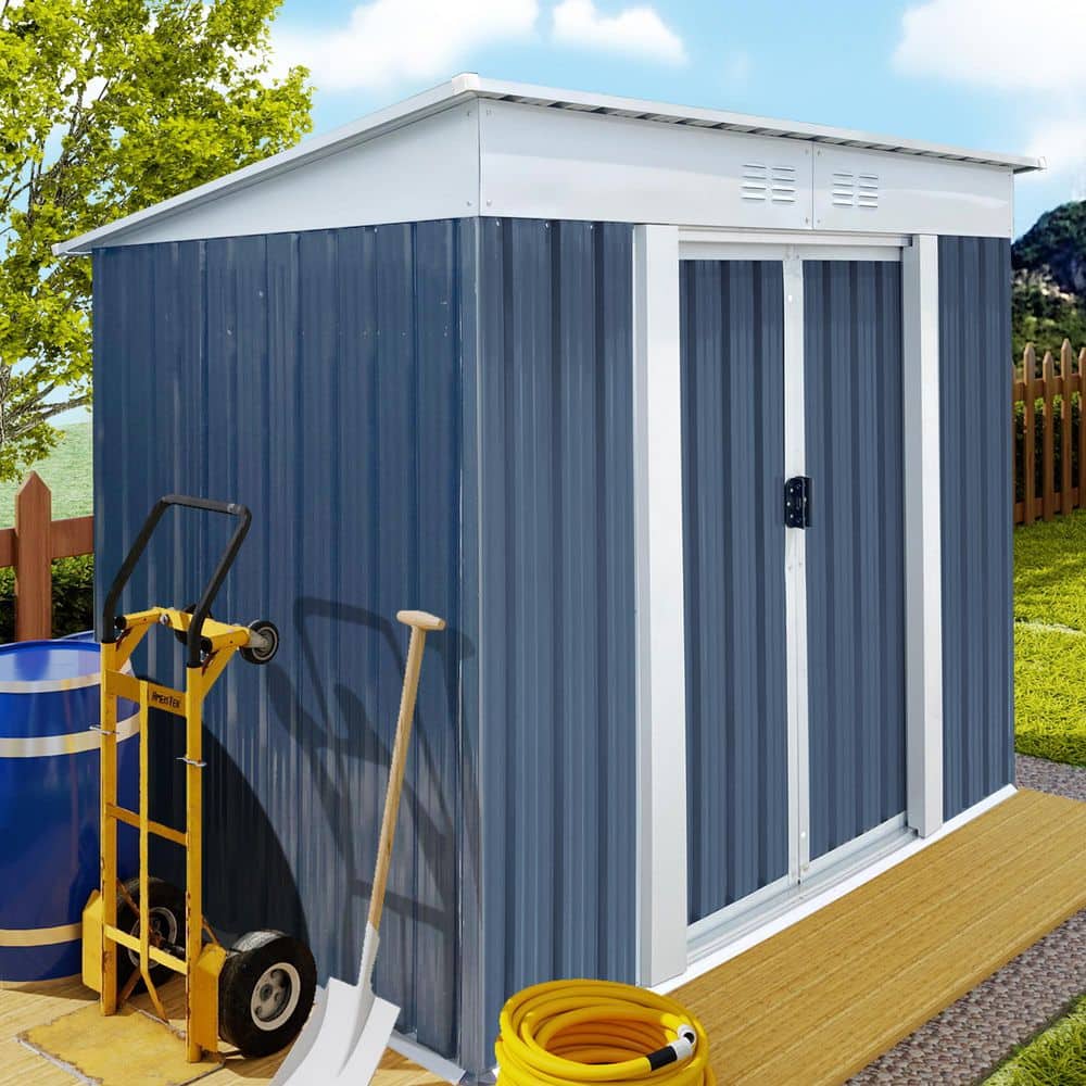 6 ft. x 4 ft. Outdoor Metal Storage Sheds Pent Roof Garden Tool House Room for Lawn Patio, Gray (24 sq. ft.) price history on PriceWatchPro