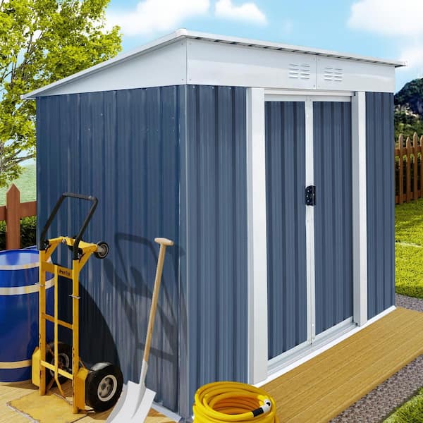 6 ft. x 4 ft. Outdoor Metal Storage Sheds Pent Roof Garden Tool House Room for Lawn Patio, Gray (24 sq. ft.)