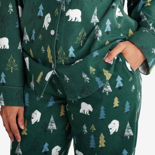 The Company Store Company Cotton Family Flannel Polar Bear Forest Women's  Large Forest Green Pajamas Set 60016 - The Home Depot